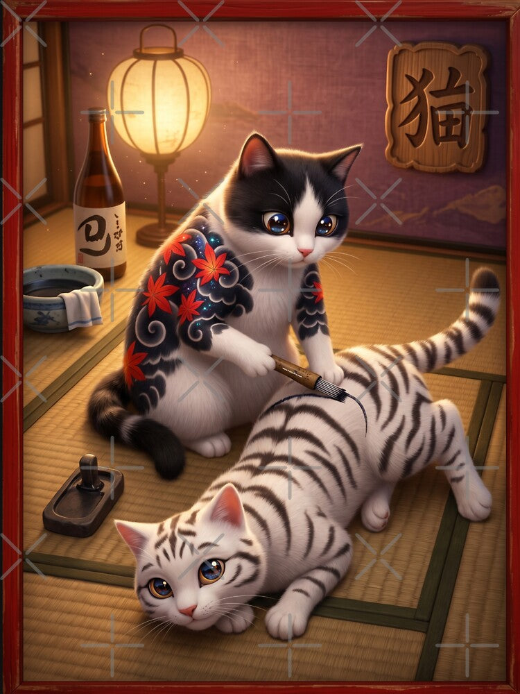 Japanese tattoo cat 3D edition by FotoLibreStudio