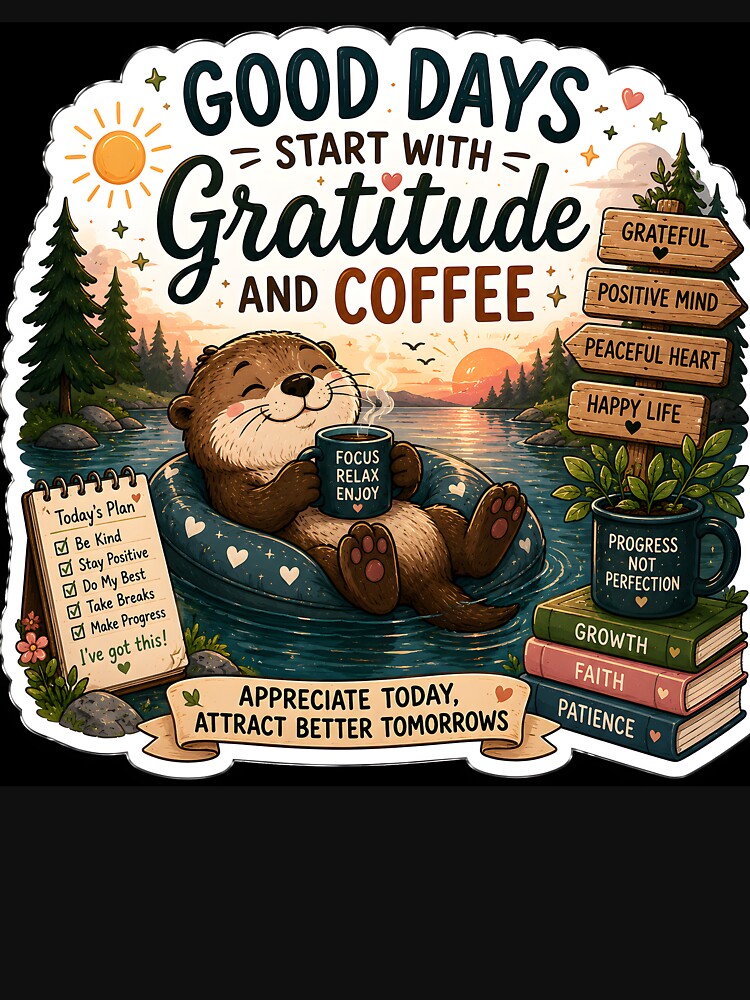 Good Days Start With Gratitude And Coffee Sticker | Cozy Coffee Lover Aesthetic | Morning Motivation by GenZStickerHub1