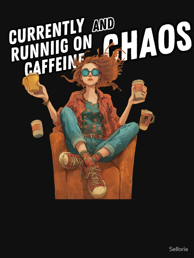 Currently Running on Caffeine and Chaos - Funny Coffee Sticker by Selloria