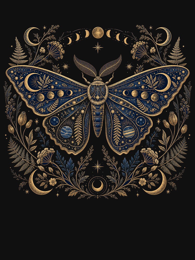 Mystical moth moon phases celestial illustration by puredevn