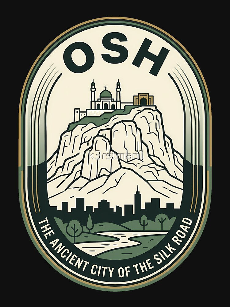 Osh Kyrgyzstan Sulayman Mountain Vintage Travel Emblem by k3rstman1