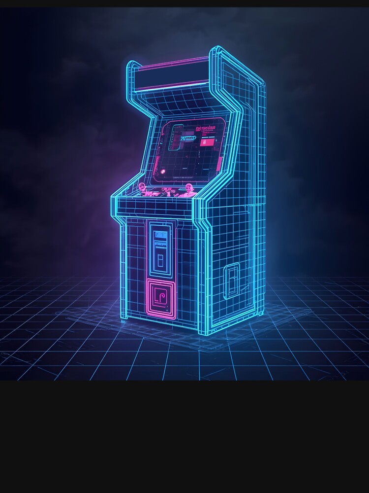 Synthwave Wireframe Arcade Cabinet 90s Retro Neon Art by ThePixelArchive