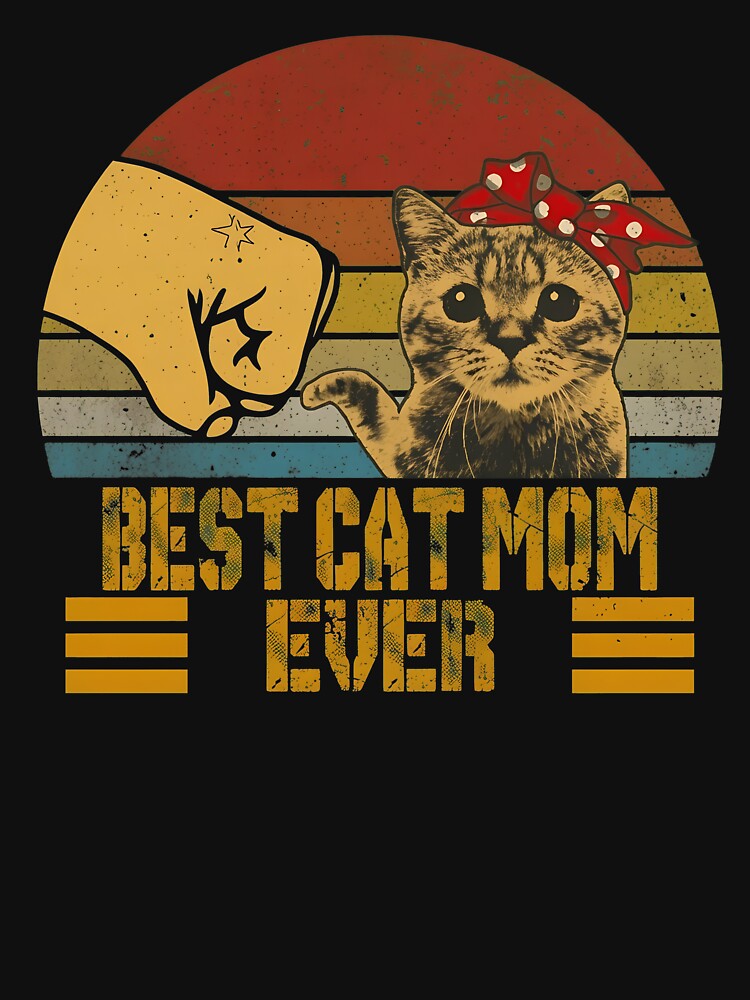 Best Cat Mom Ever Fist Bump Retro Sunset by Dmo3HarkoArt