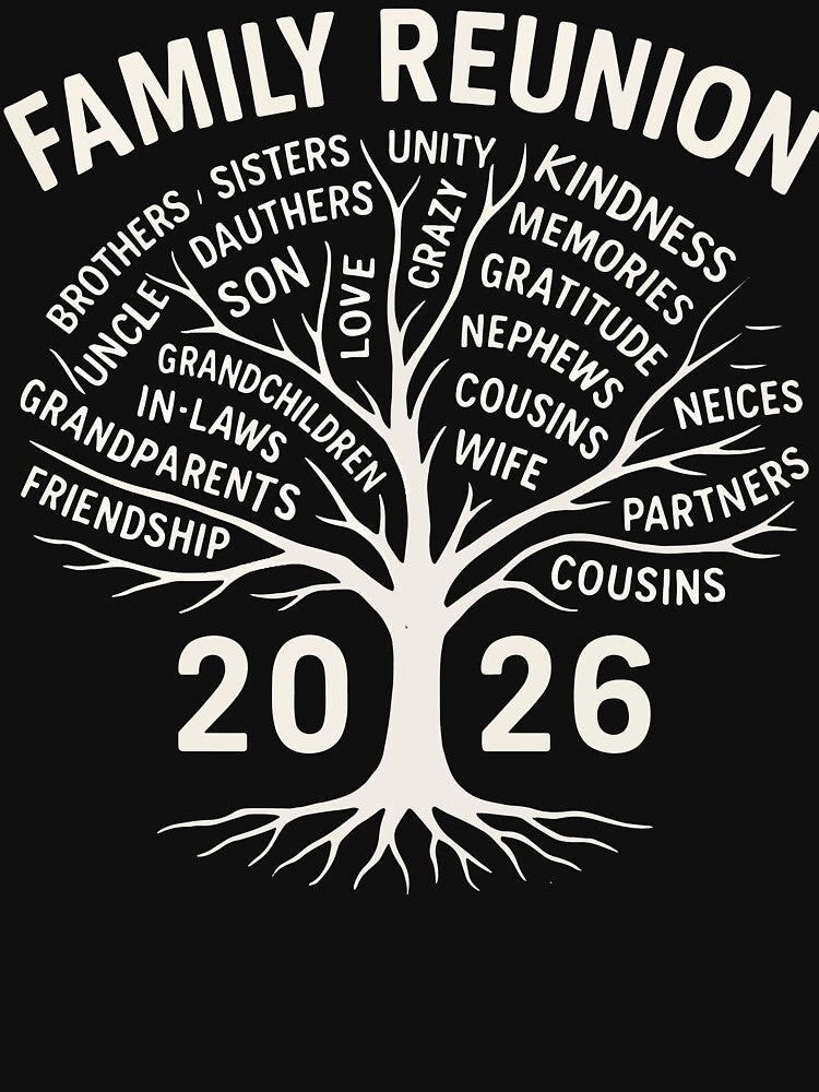 Family Reunion 2026 Tree Word Art Design by Oualid Art