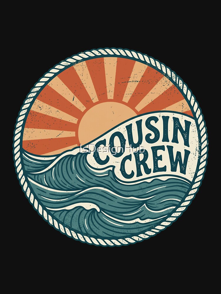 Cousin Crew Retro Ocean Waves Vintage Badge by IsDesignHub