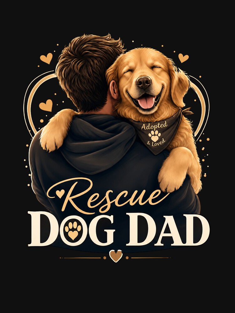 Rescue Dog Dad Hero Golden Retriever Kawaii T-Shirt by Ashley critters