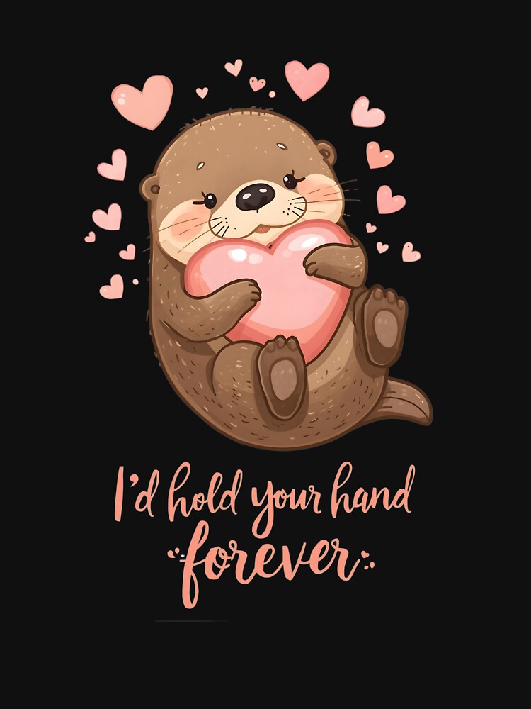 Cute Otter Valentine Holding Heart Forever Love T-Shirt by FestivityFinds