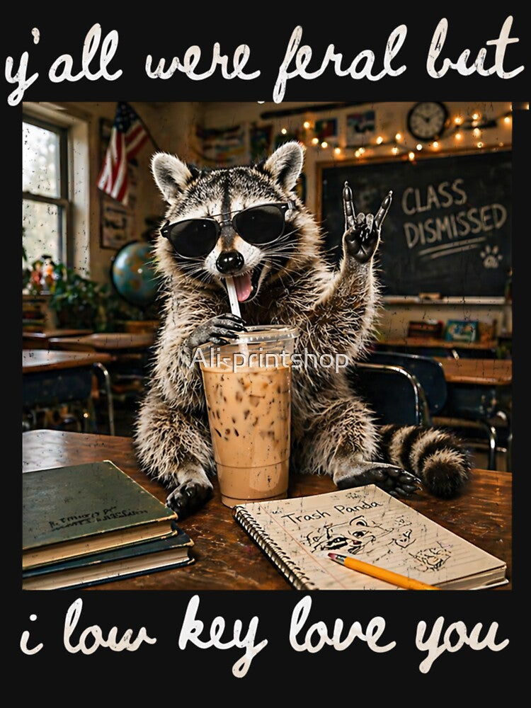 Y'all Were Feral But Low Key Love You Teacher Raccoon Funny Gift by Ali-printshop
