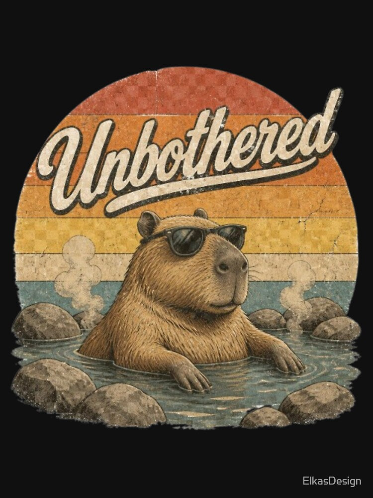Unbothered Funny Capybara Hot Spring Retro Vintage Sunset by ElkasDesign