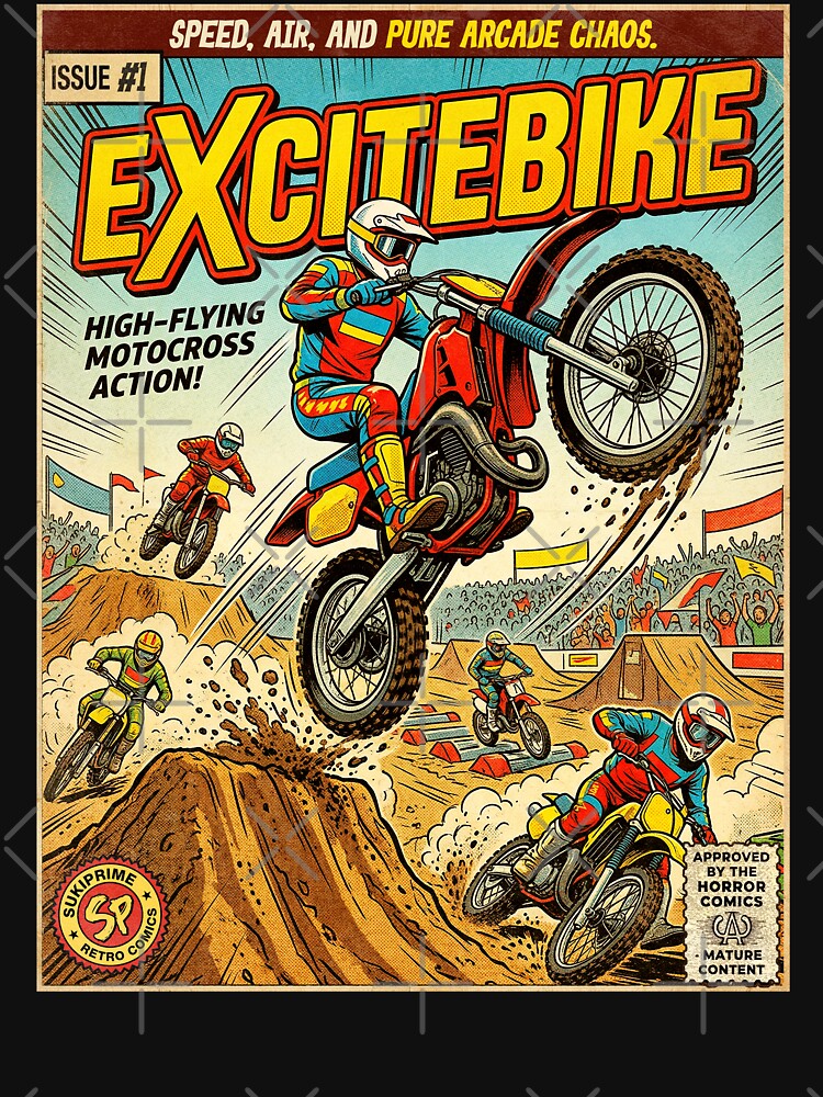 Excitebike Arcade Game Retro Vintage Comic Cover Art by Back2Collage