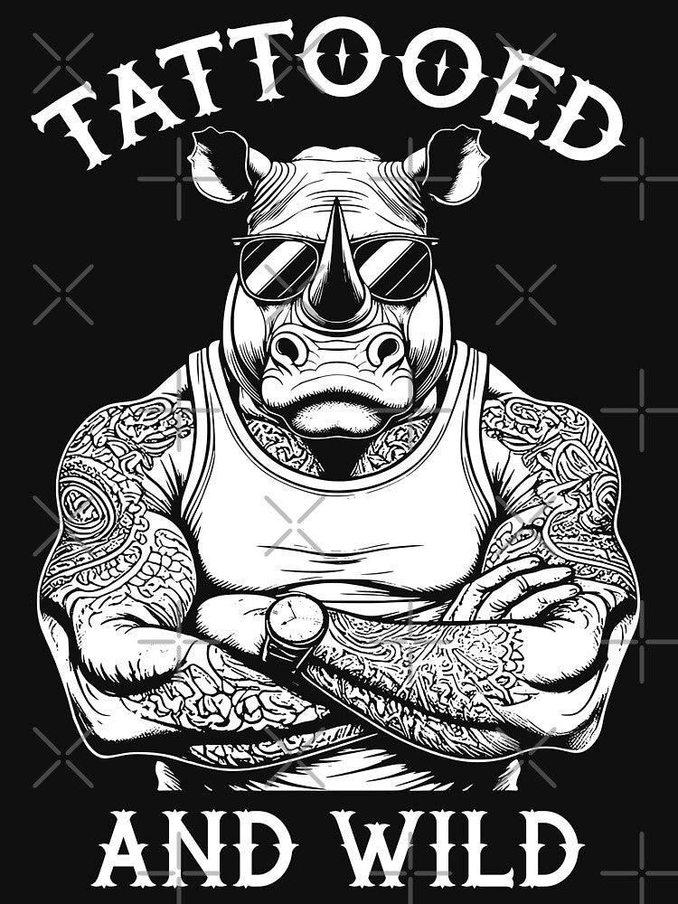 Tattooed And Wild Funny Inked Rhino Animal Tattoo Lover by GrandeDuc