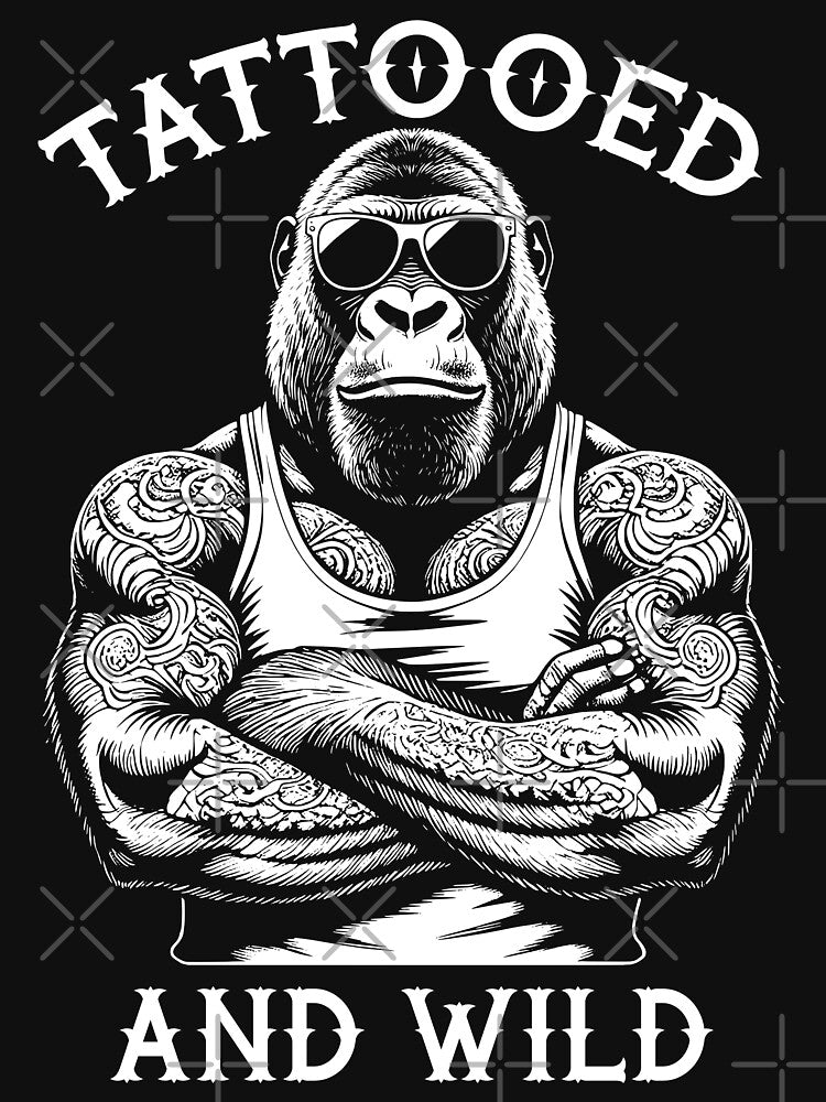 Tattooed And Wild Funny Inked Gorilla Animal Tattoo Lover by GrandeDuc