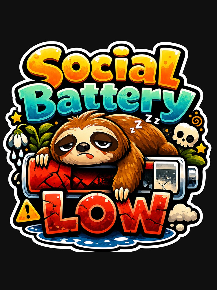 Social Battery Low Funny Sloth Sticker by PixoNest