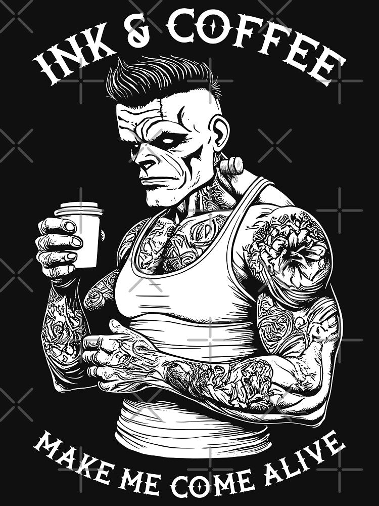 Frankenstein Tattoo Ink And Coffee Funny Tattooed Monster by GrandeDuc