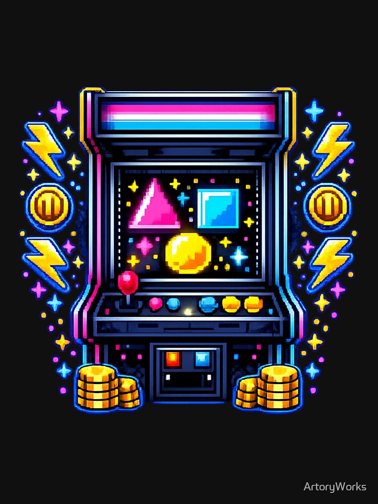 Retro Arcade Machine Neon Pixel Art — 80s Gaming Gift Sticker by ArtoryWorks