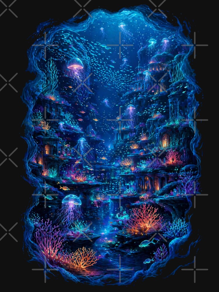 Bioluminescent Underwater World – Fantasy Ocean City Jellyfish Glow Art by NAJURE