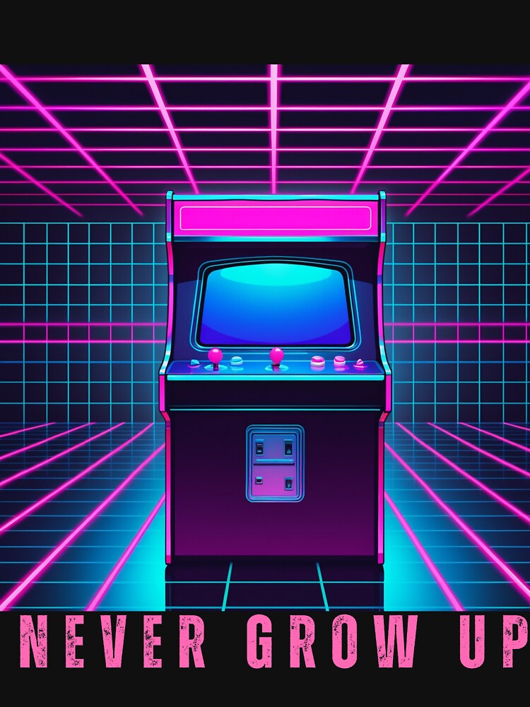 Never Grow Up - Retro Arcade Machine Neon Art by NeuralAuraArts