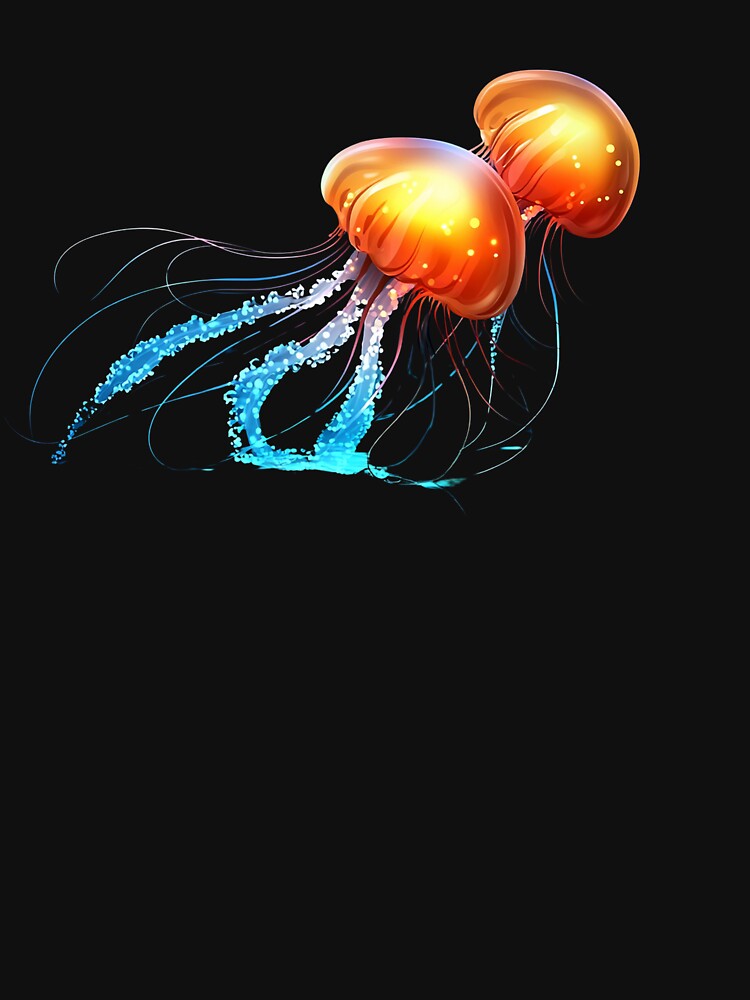 Vibrant Glowing Jellyfish Duo Against a Dark Background by KanDa-Shop