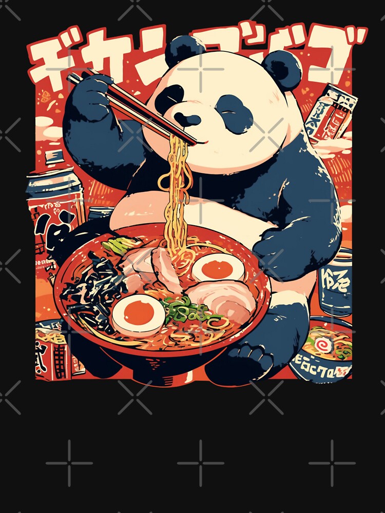 Funny Panda eating bowl of spicy beef ramen noodles by Nightarcade