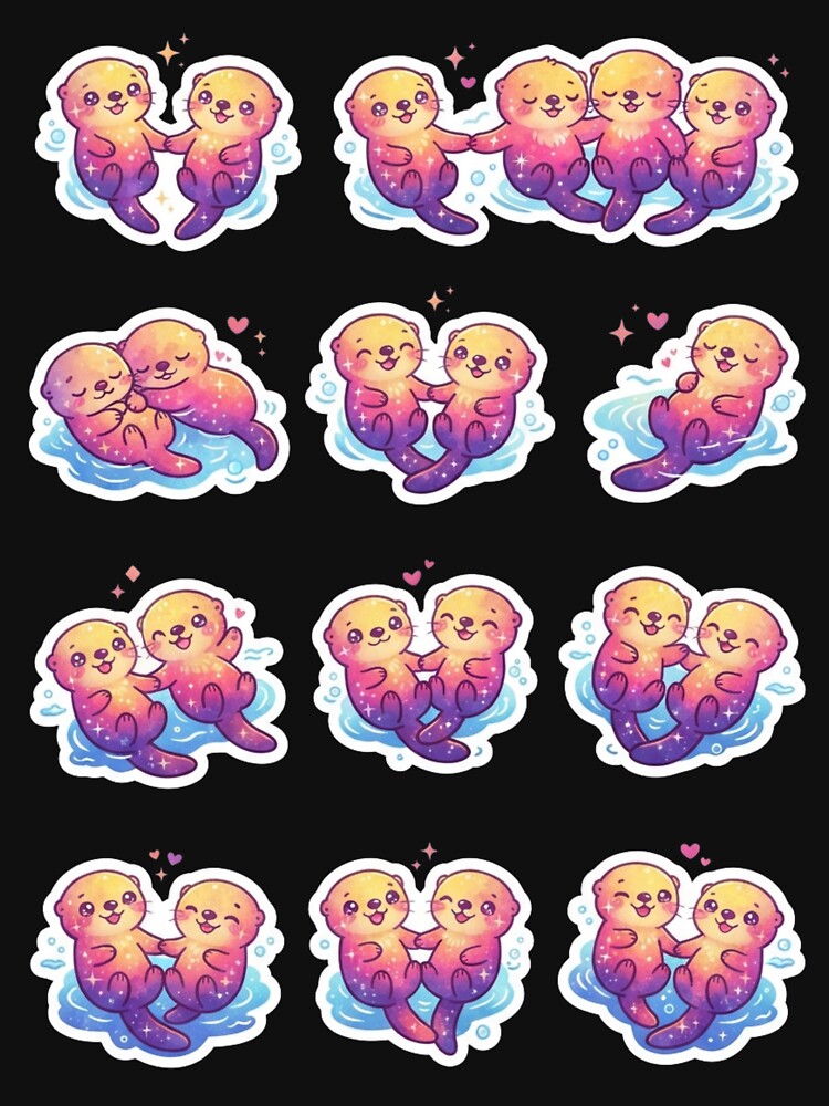 Cute Galaxy Sea Otters - Kawaii Holding Hands Animals by yanderedev