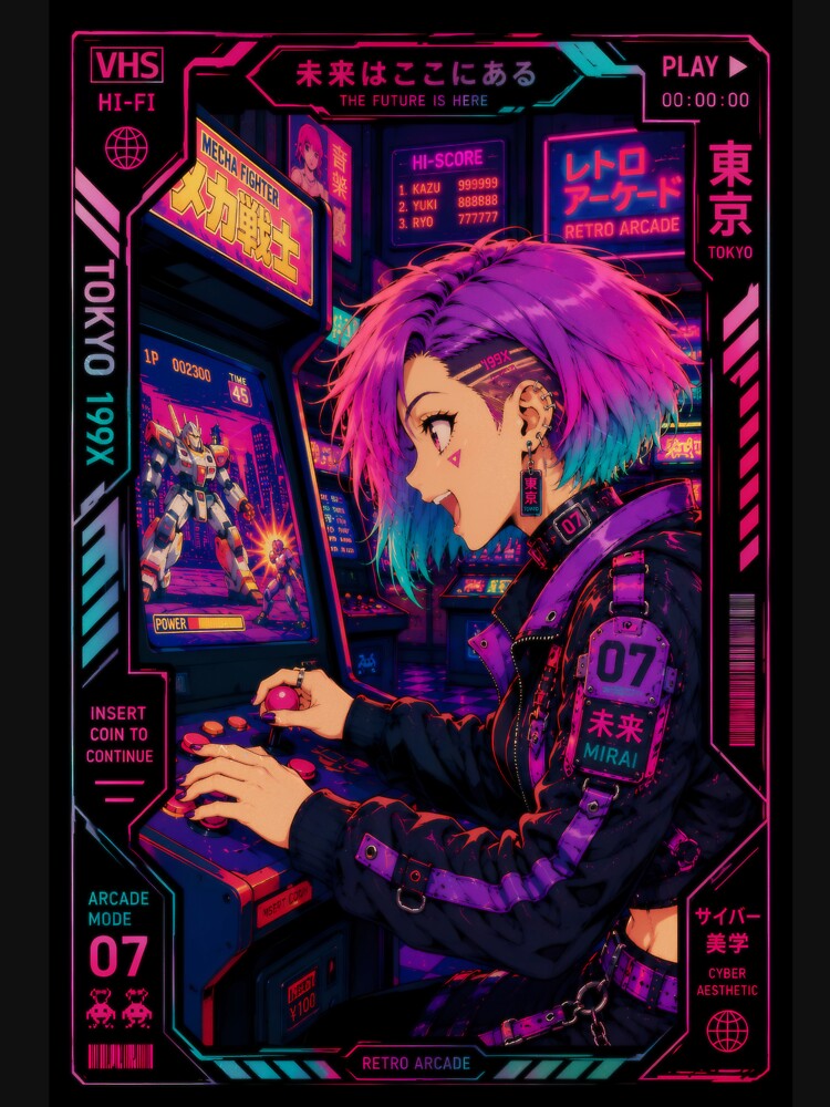 Cyberpunk Arcade Girl - Retro Gaming Anime by Apocalyptic Art Studio