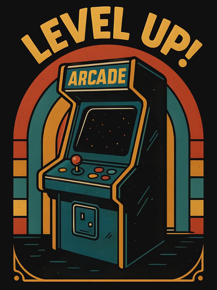 Level Up Arcade Retro Gaming Machine Vintage Gamer Design. by The-T-In-Retro