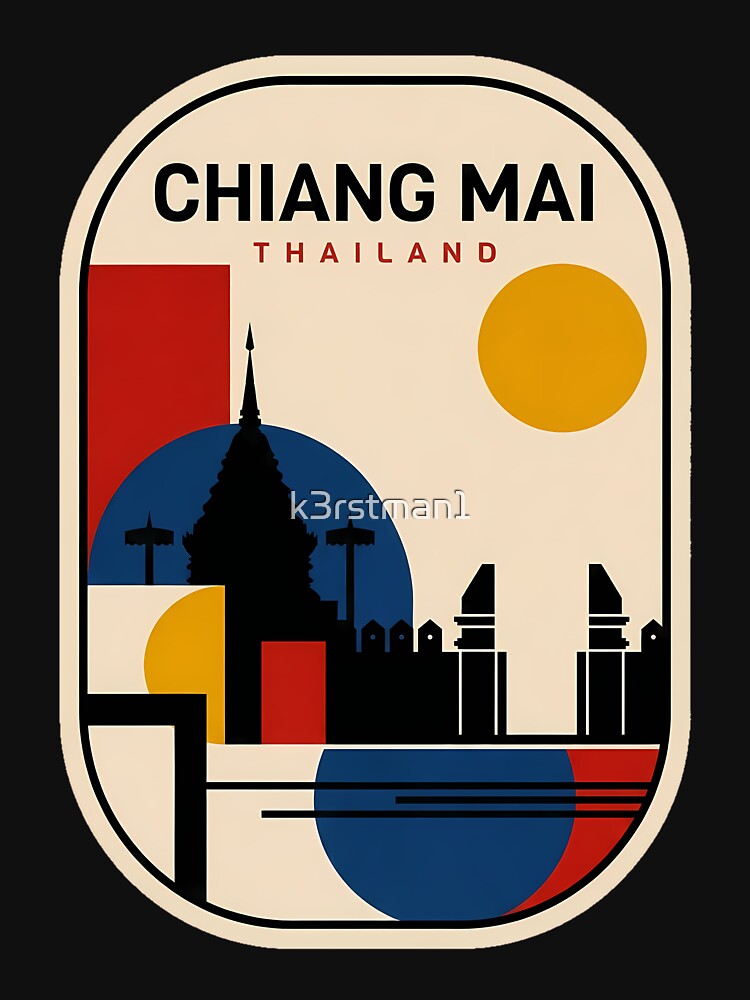 Retro Chiang Mai Thailand Geometric Temple Silhouette by k3rstman1
