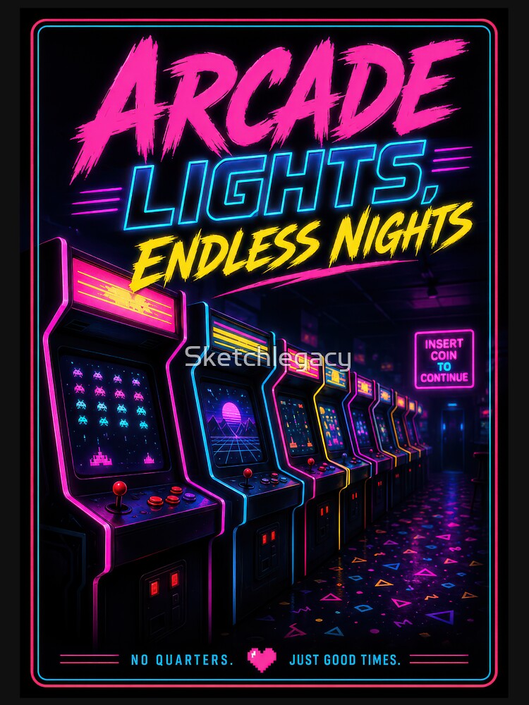 Arcade Lights Endless Nights Retro Gaming Poster by Sketchlegacy