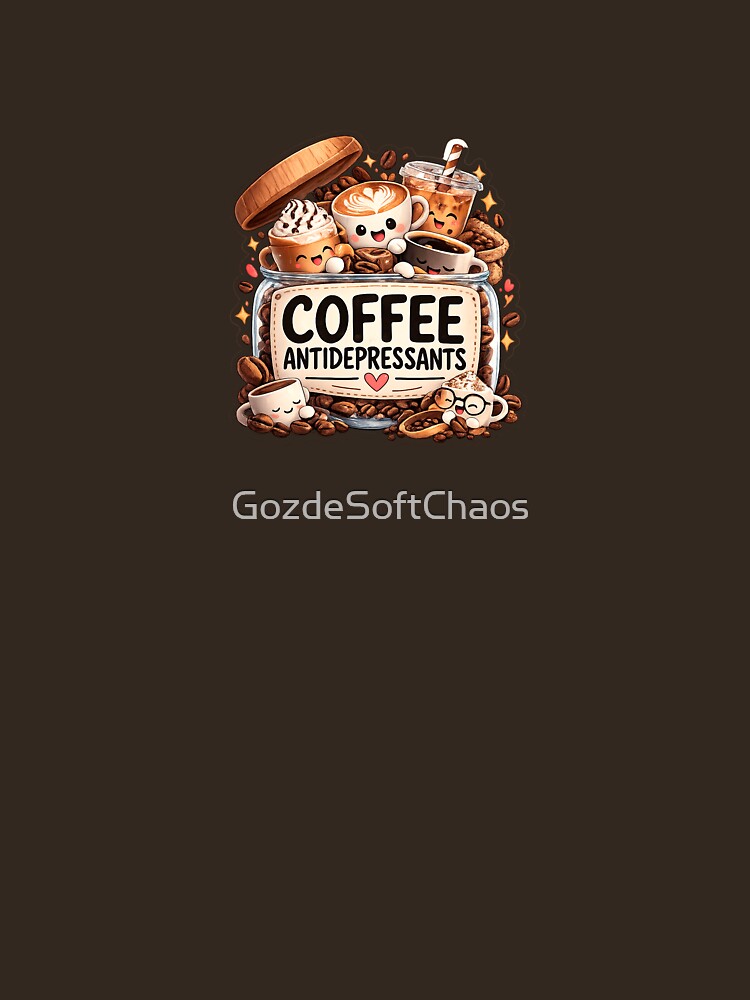 Coffee Antidepressants Funny Coffee Lover T-Shirt – Cute Kawaii Coffee Cups Design by GozdeSoftChaos