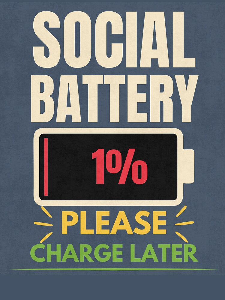 Social Battery 1% Please Charge Later Funny Introvert T-Shirt by Uvclick