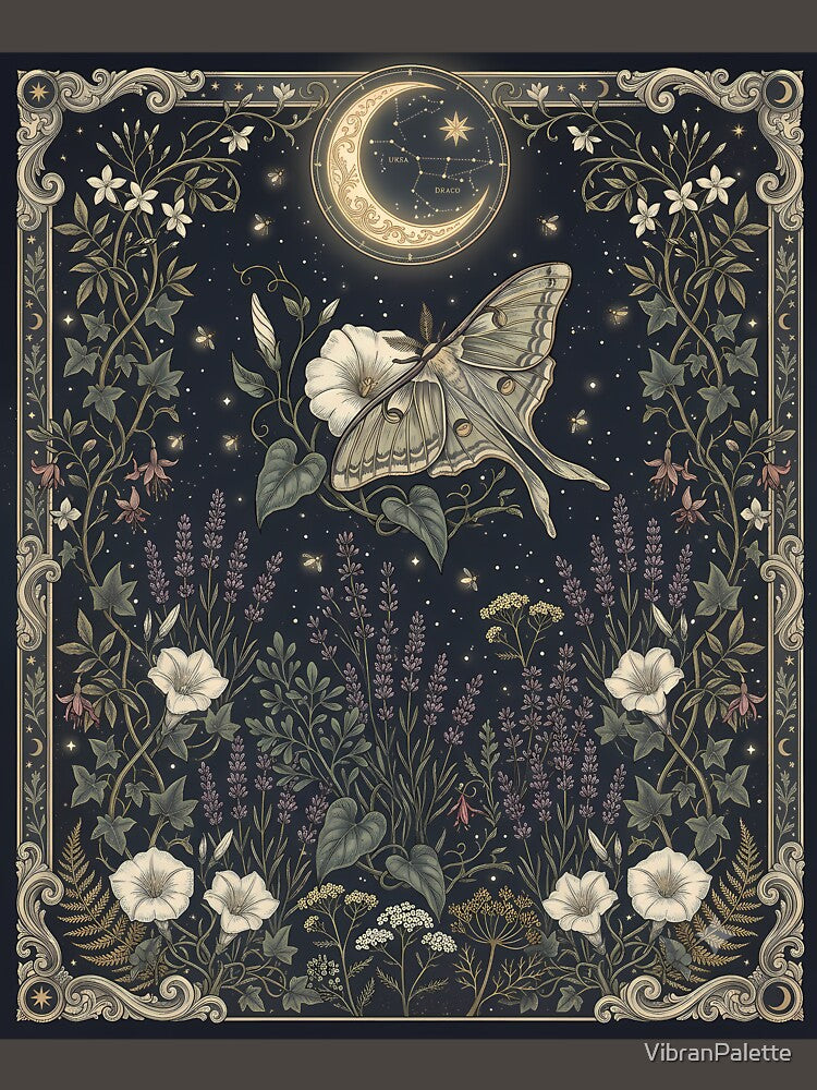 Whimsigoth Moon Moth & Night Garden Botanical Art by VibranPalette