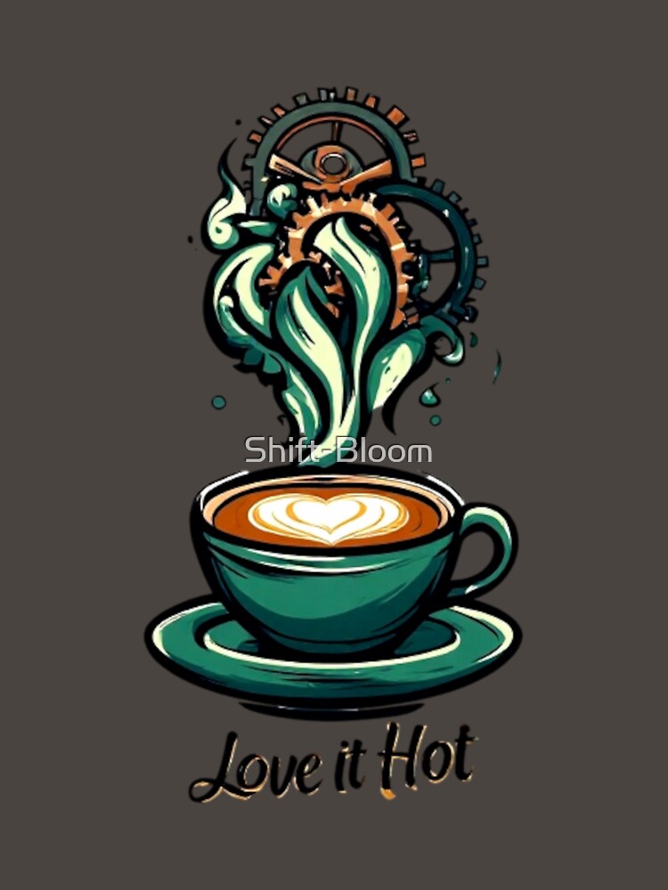Love It Hot Coffee Logo | Mechanical Steam Gears Flame Cup Barista Design 03 by Shift-Bloom