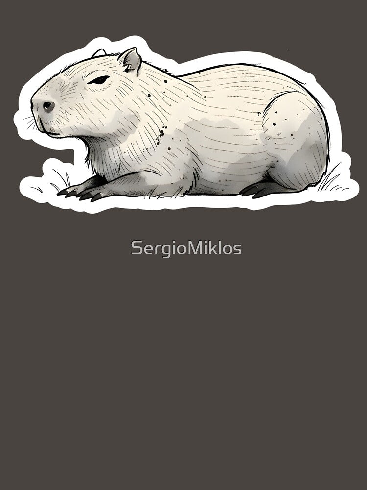 Minimalist Chill Capybara Sketch | Black & White Animal Line Art | Zen Nature Sticker by SergioMiklos