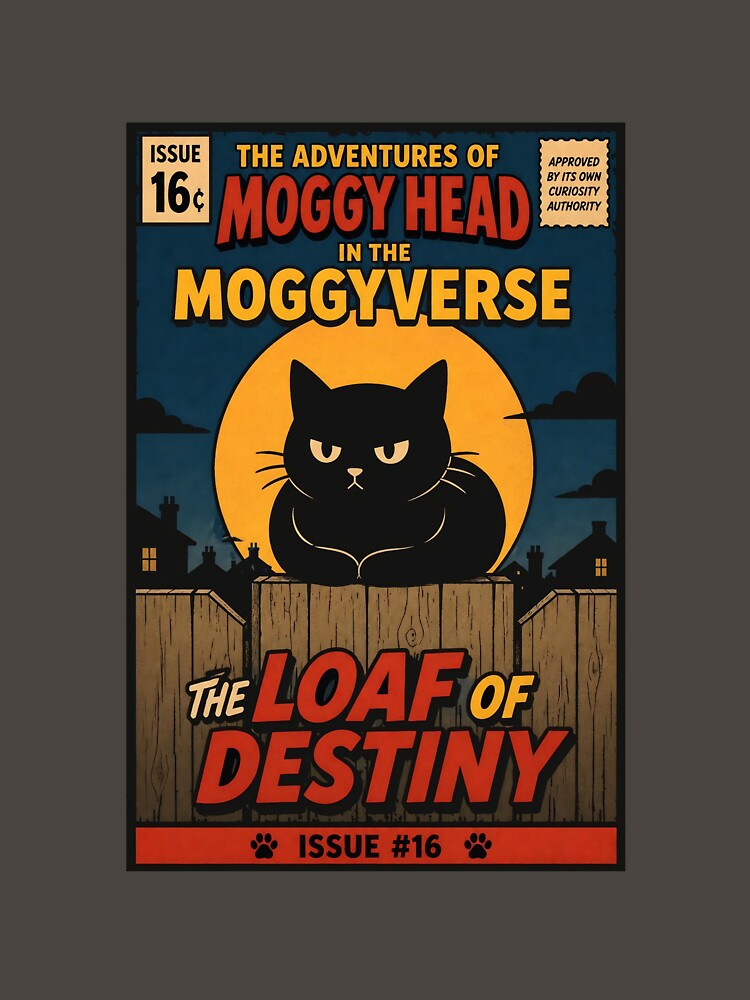 The Adventures of Moggy Head Issue #16 - The Loaf Of Destiny/ Black Comic Cover/Cat Loaf Art / Funny Cat Gift/ Retro Comic Print by Halejo68