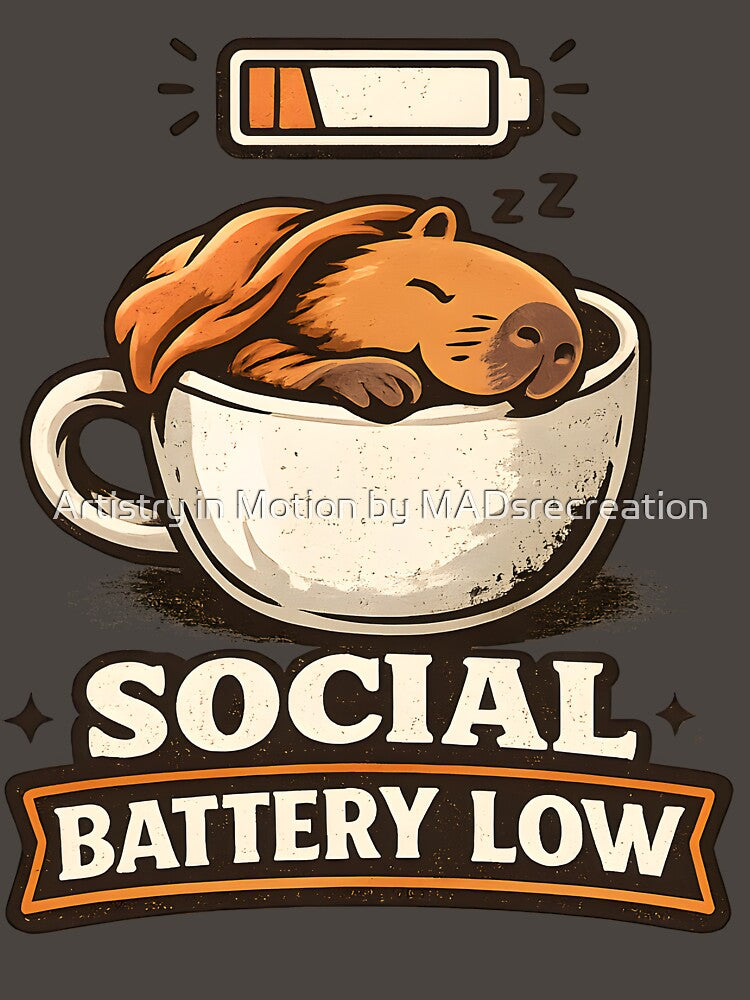 Social Battery Low Capybara Coffee Mug Shirt  Funny Introvert Humor Retro T-Shirt by  Artistry in Motion by MADsrecreation