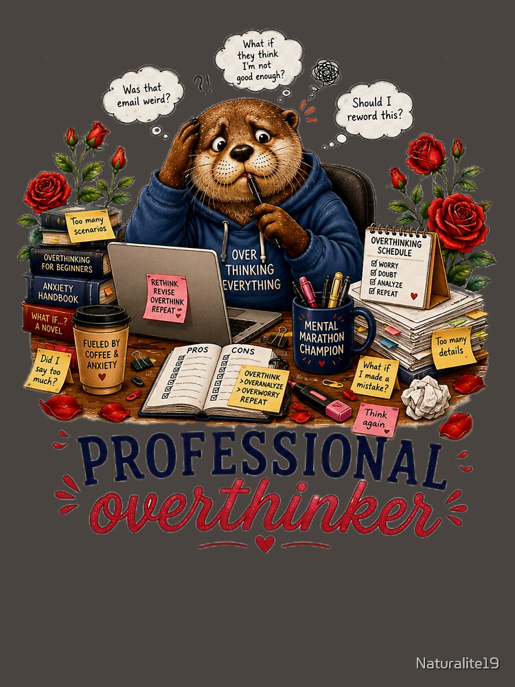 Professional Overthinker – Cute Otter Anxiety Humor Illustration by Naturalite19