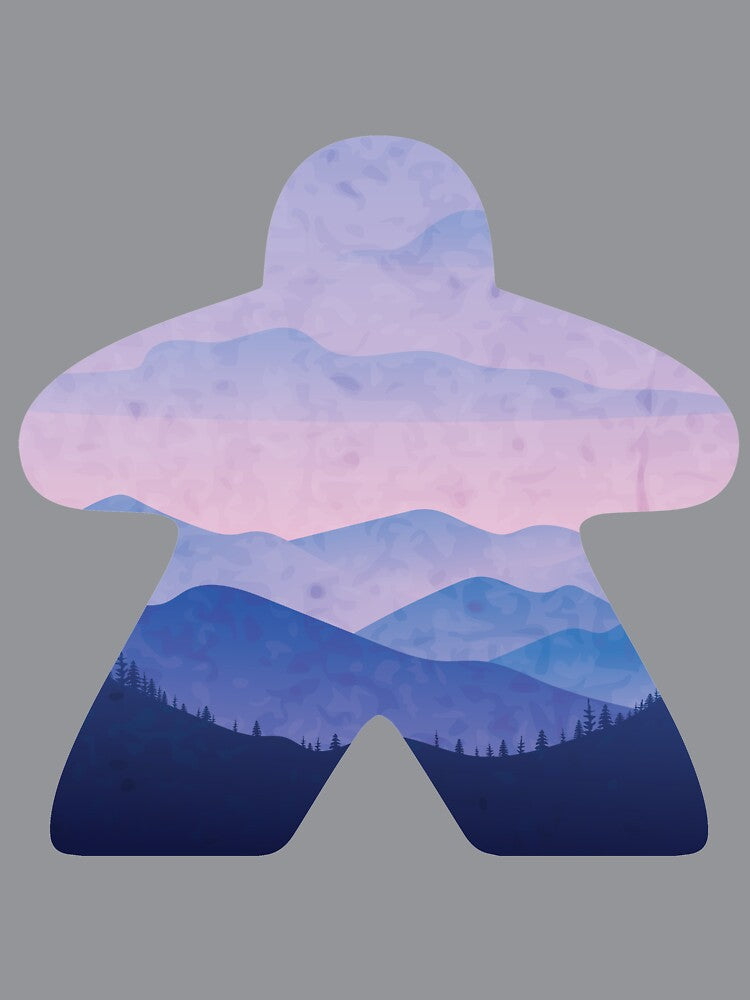 Beautiful Purple Mountain Scape Meeple Board Game Scene by BeamGeeks