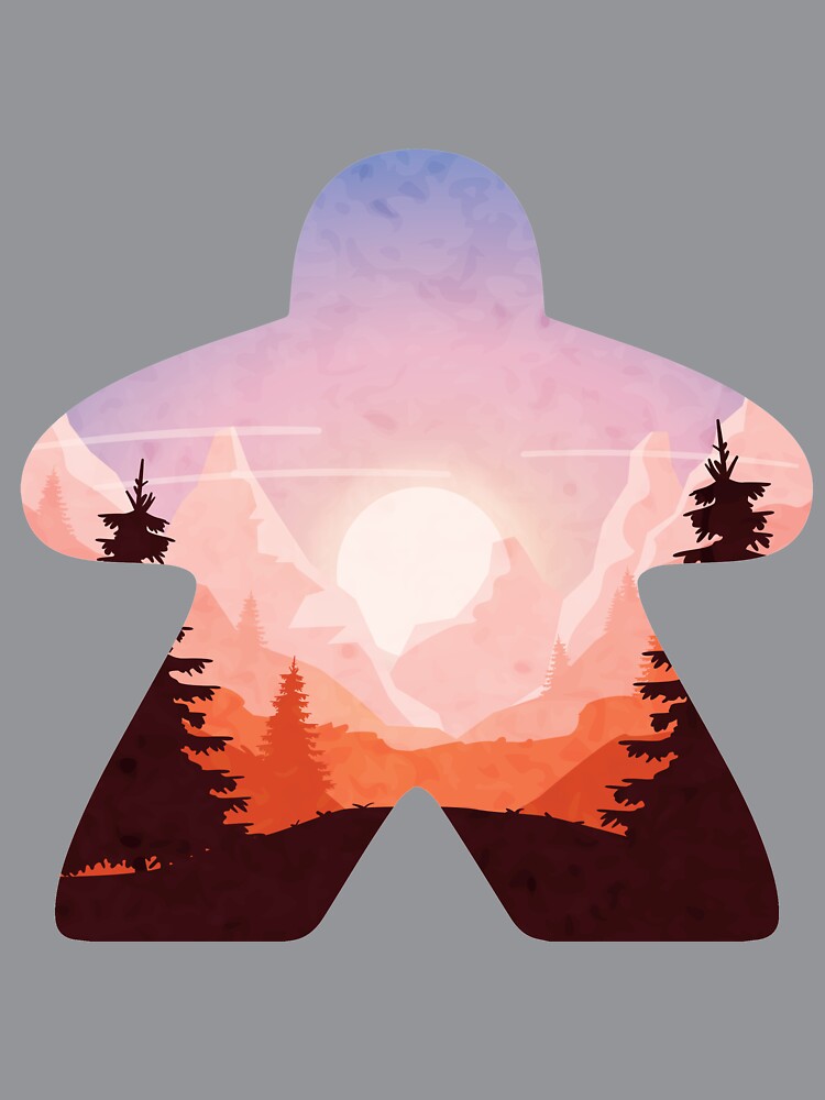 Mountain and Tree Sunset Adventure Meeple Board Game Scene by BeamGeeks