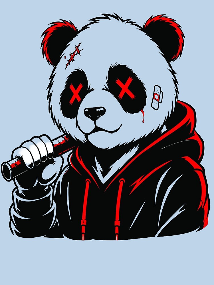 Panda Gangster Dark – Mascot Streetwear Hoodie Black and Red by RAYBIL