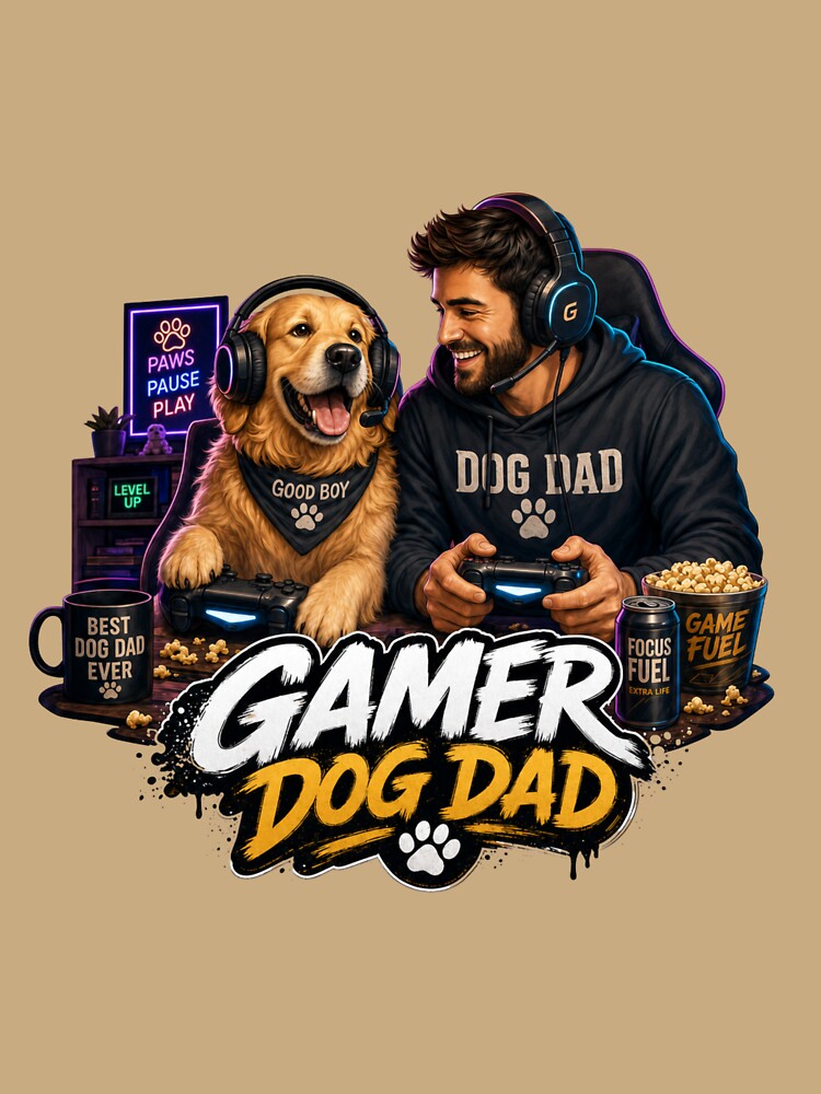 Midnight Gamer Golden Retriever Dog Dad Kawaii Gaming T-Shirt by Ashley critters