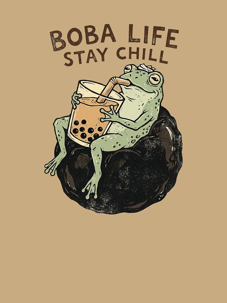 Funny Vintage Boba Frog Milk Tea Woodblock by DuckOddity