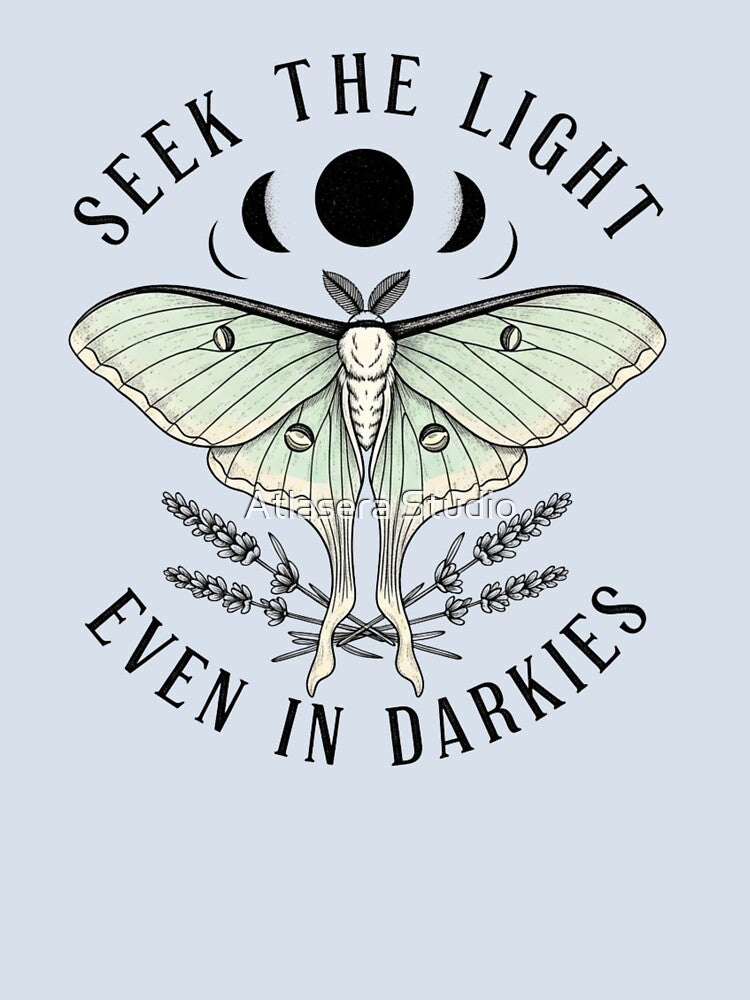 Seek The Light Luna Moth - Vintage Celestial T-Shirt by Atlasera Studio