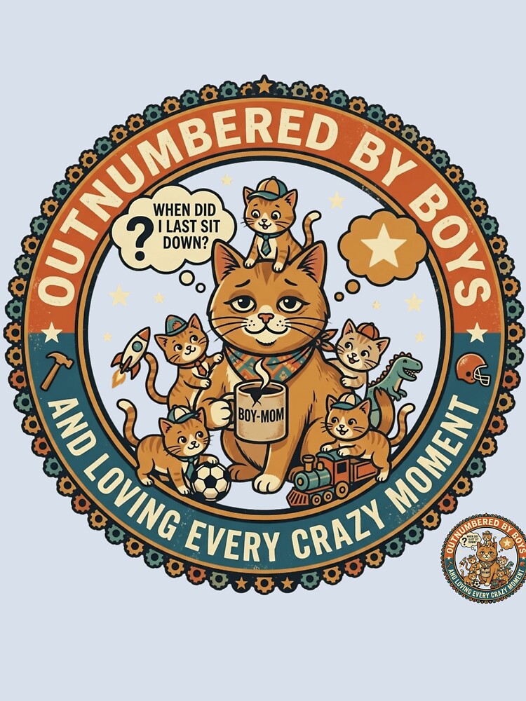 Outnumbered by Boys - Funny Boy Mom Retro Cat Badge - Loving Every Moment by Wear Sculpt