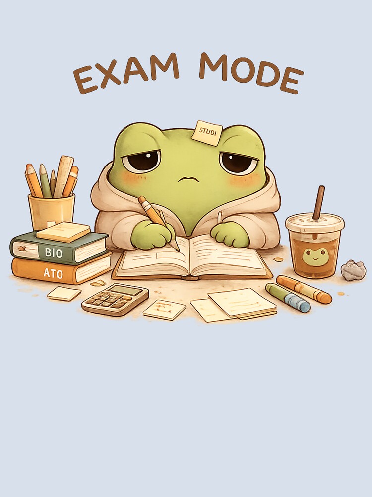 Frog Studying Exam Mode | Cute Kawaii Student Aesthetic | Relatable Study Stress Design by The Mood Index