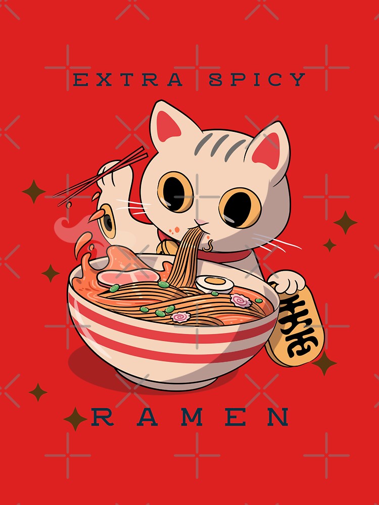 Kawaii - Good Luck Cat Eating Ramen by utopianpioneer