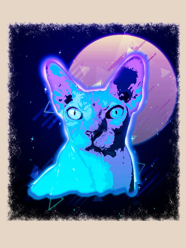 Hairless Cat Shirt Retro Sphynx Cat T Shirt Neon Kitten by cgocgy