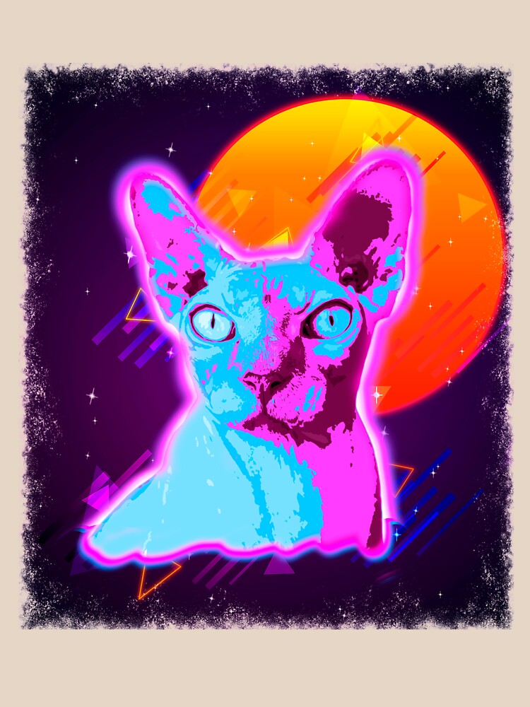 Hairless Cat Shirt 80s Sphynx Cat T Shirt Neon Kitten by cgocgy