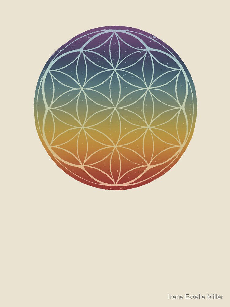 Flower of Life Linocut - Rainbow Sunset + Rainbow Sorbet by Irene Estelle