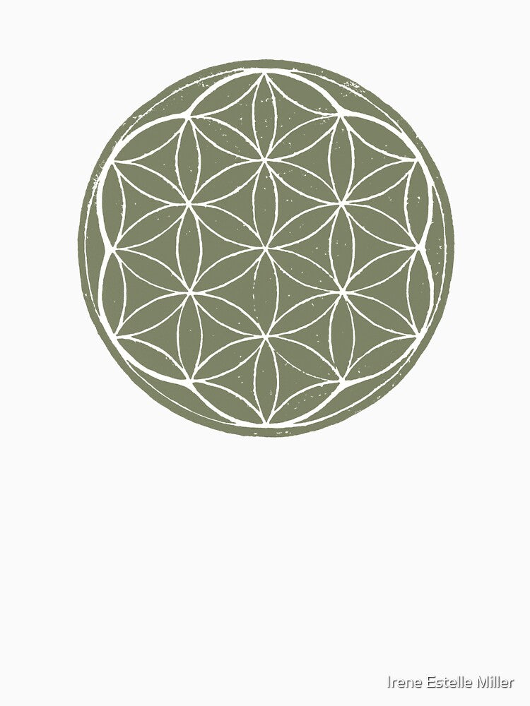 Flower of Life Linocut - Sage + Snow by Irene Estelle