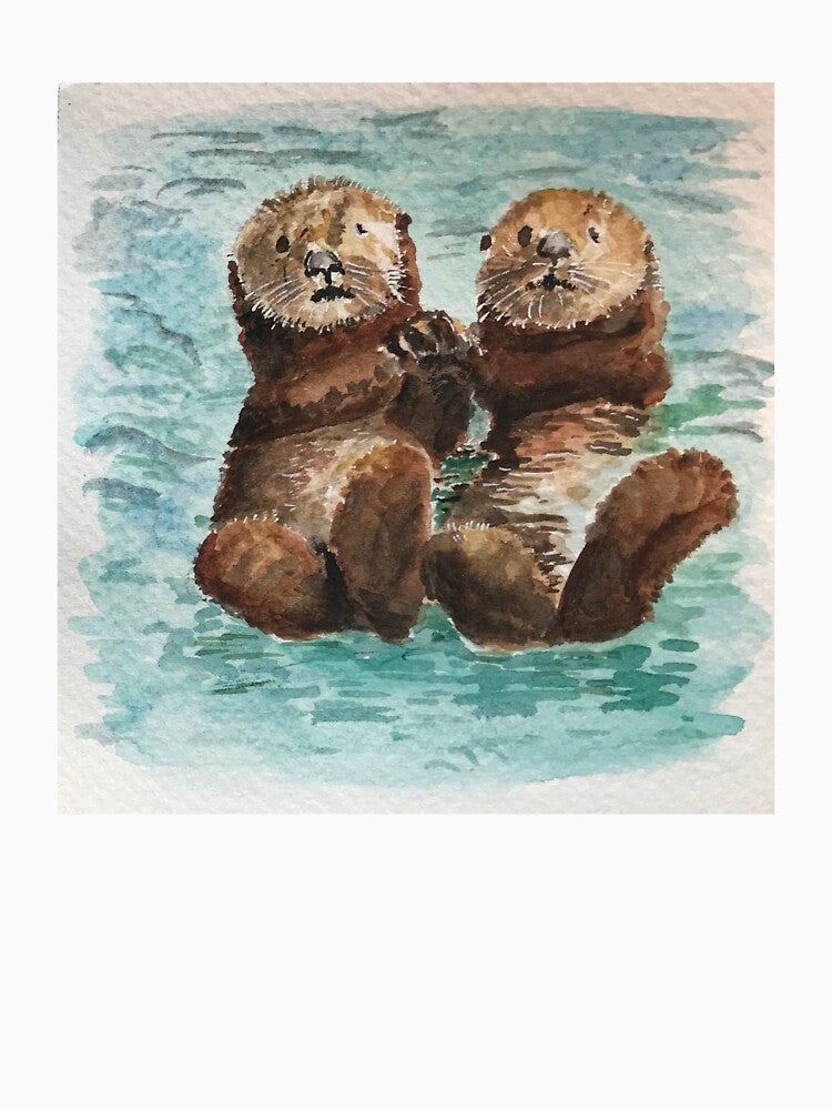 Hairy otters holding hands by ClareKirwan